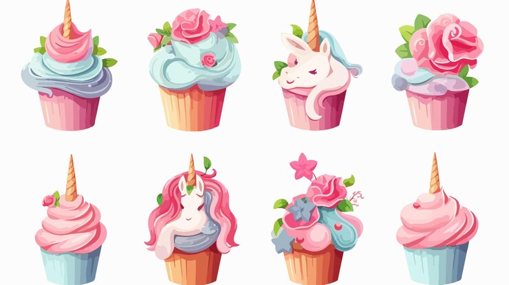 Vector colorful sweet cupcake cartoon illustration