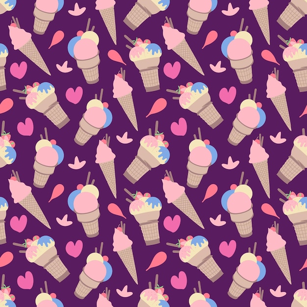 Colorful sweet ice cream icons seamless background Vector illustration