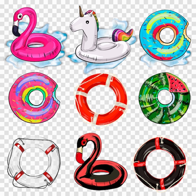 Vector colorful swim rings icon set isolated.