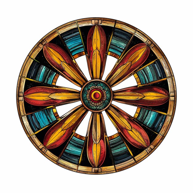 colorful tattoo illustration ship wheel for tshirt