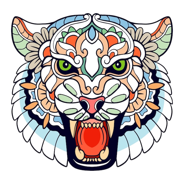 Colorful Tiger Head mandala arts isolated on white background