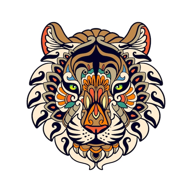 Colorful tiger head mandala arts isolated on white background