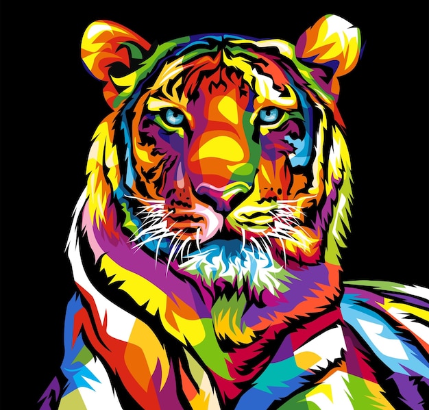 Vector colorful tiger illustration in wpap pop art style