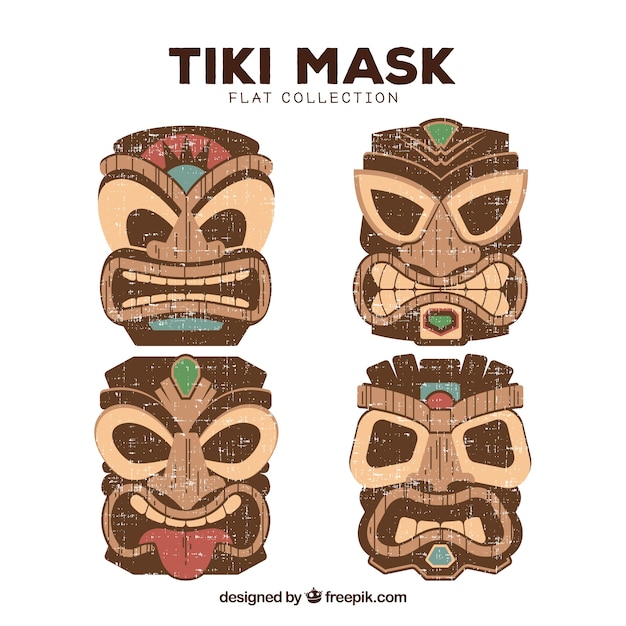 Vettore collezione colorata tiki maschera