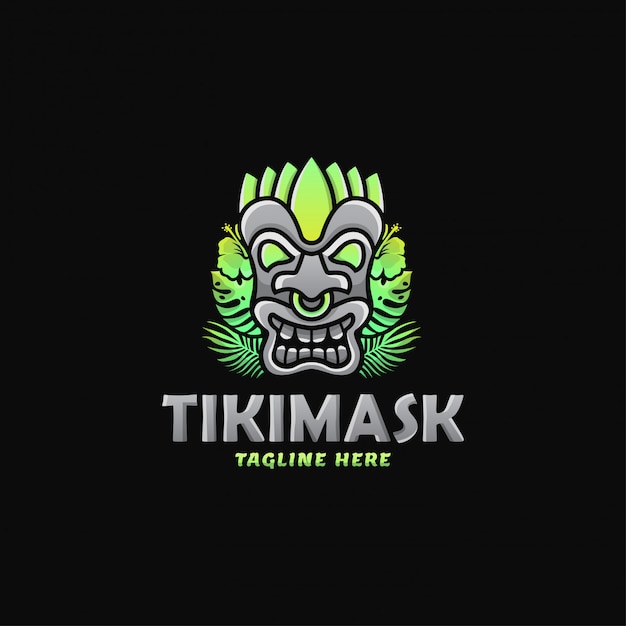 colorful tiki mask logo design vector illustration