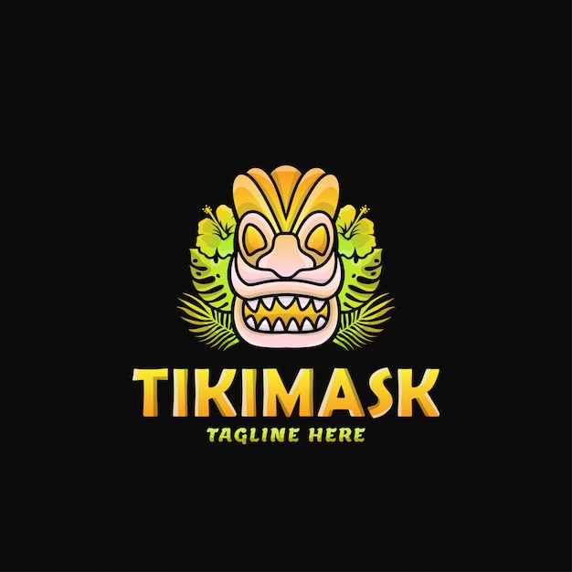colorful tiki mask logo design vector illustration
