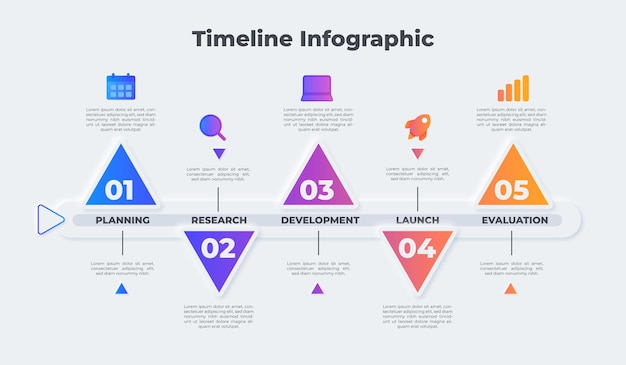 colorful timeline infographic template 5 steps project planning and workflow design