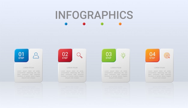 Colorful timeline infographic template with 4 steps on gray background, illustration