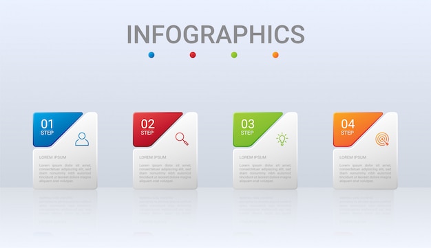 Colorful timeline infographic template with 4 steps on gray background, illustration