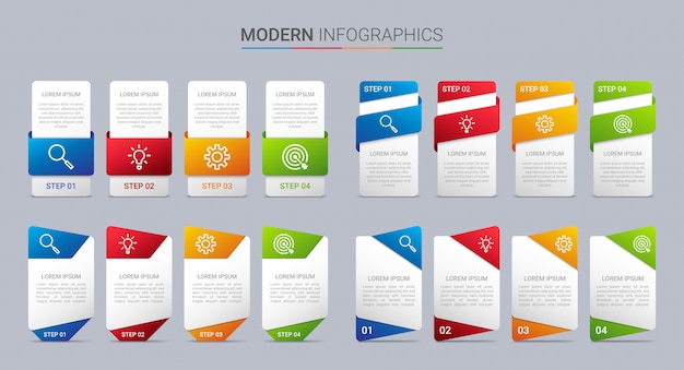 Modello di infografica timeline colorato con 4 passaggi