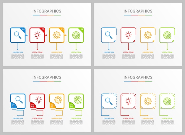 Modello di infografica timeline colorato con 4 passaggi