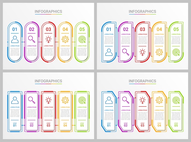 Modello di infografica timeline colorato con 5 passaggi su sfondo grigio