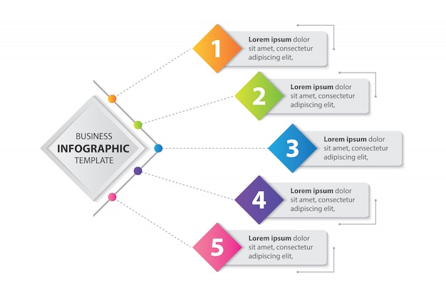 Vector colorful timeline infographic with 5 steps living room