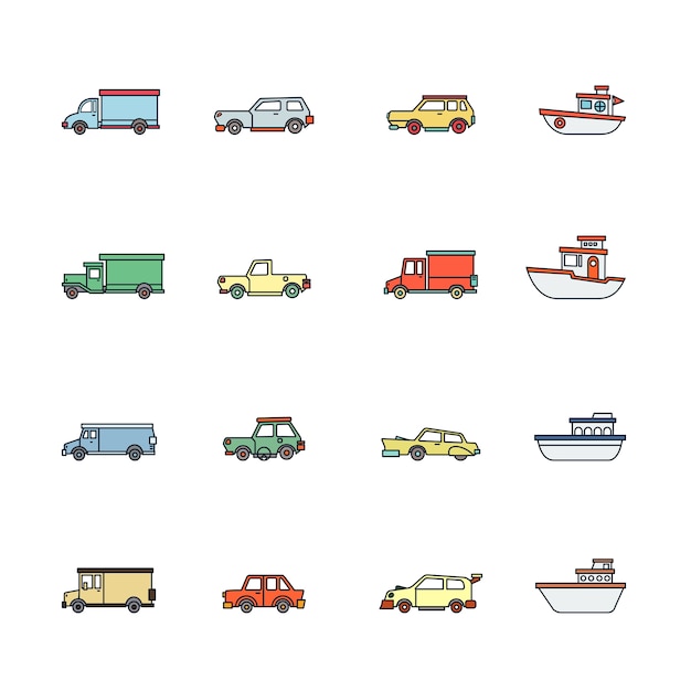 Colorful transportation icons set.