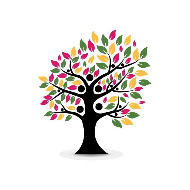 Colorful Tree Logo. Vector Family Tree Icon.