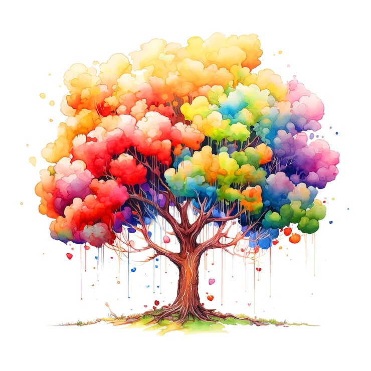 Vector colorful tree watercolor paint ilustration