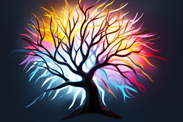 Premium Vector | A colorful tree with glowing leaves on a dark background