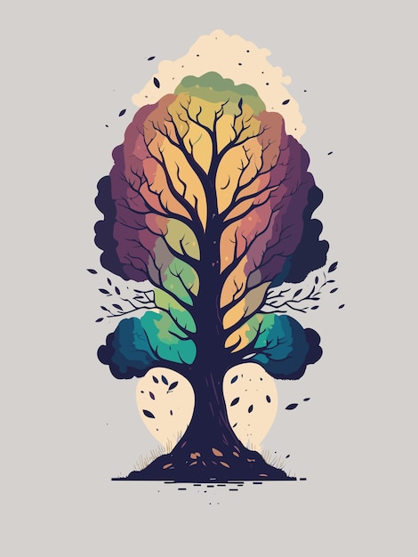 Un albero colorato con un sacco di foglie su di esso illustrazione