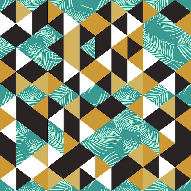 Colorful trendy seamless pattern with triangle exotic palm