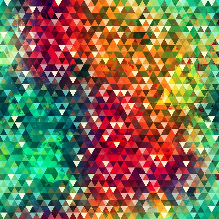 Vector colorful triangle seamless texture with grunge effect
