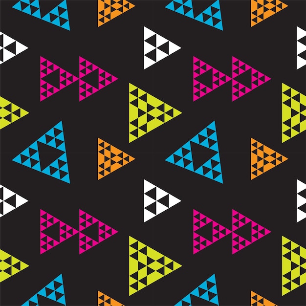 Красочные треугольники Формы Орнамент Треугольный геометрический бесшовный узор Шаблон дизайна Желтый Зеленый Светло-голубой Розовый Оранжевый Черно-белая цветовая тема
