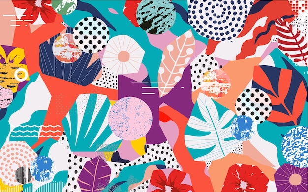 ベクトル カラフルな熱帯の葉と花のポスター背景ベクトルイラスト