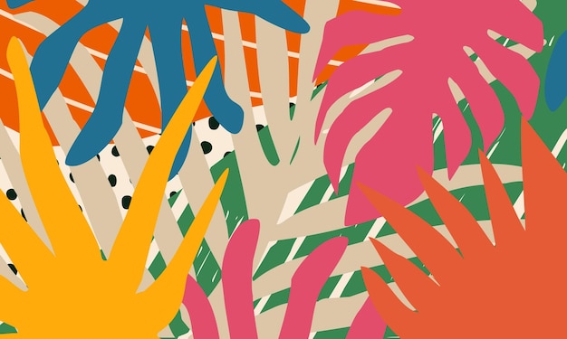 Illustrazione vettoriale di foglie tropicali colorate sfondo poster