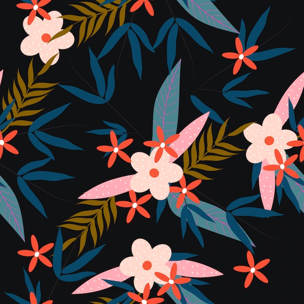 Colorful tropical spring floral seamless pattern