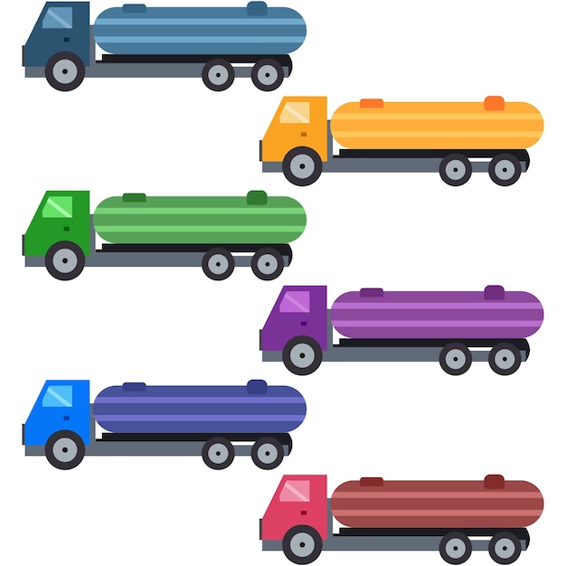 Camion colorati che trasportano asset gioco icona elemento olio