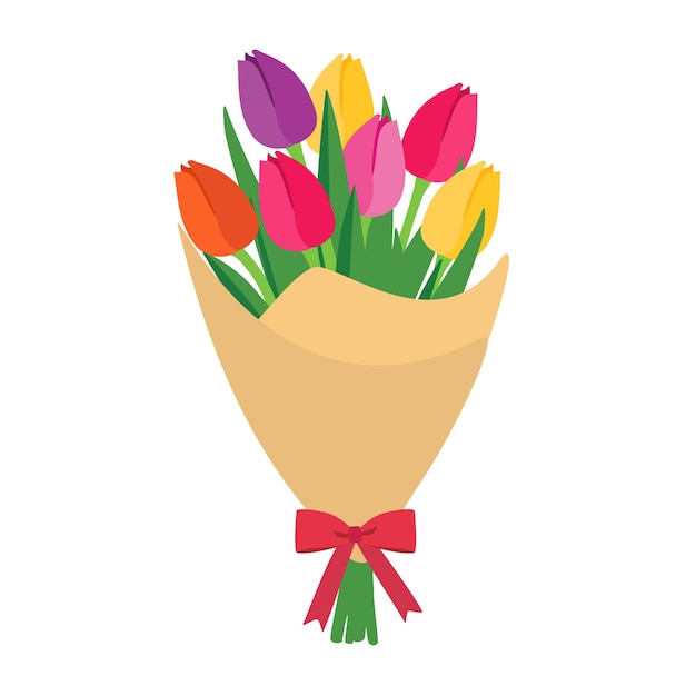 Vector colorful tulips flower bouquet on isolated white background