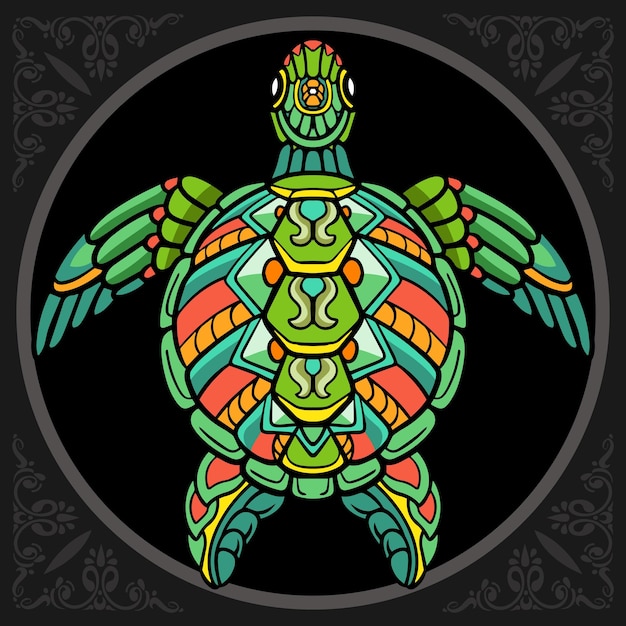 Colorful turtle zentangle arts isolated on black background