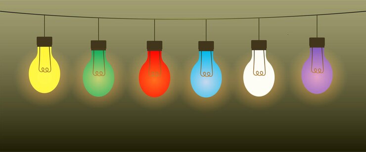 Vector colorful twinkling light bulbs hanging on cable glowing fairy festive christmas lights garland