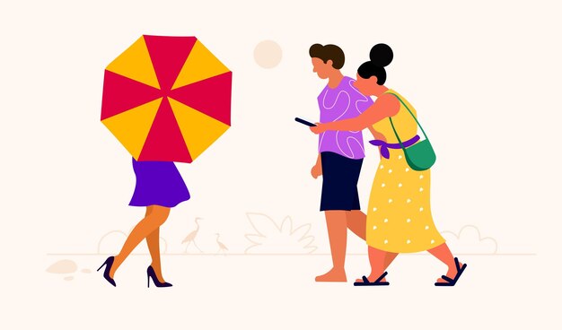 A colorful umbrella is being held by a woman.