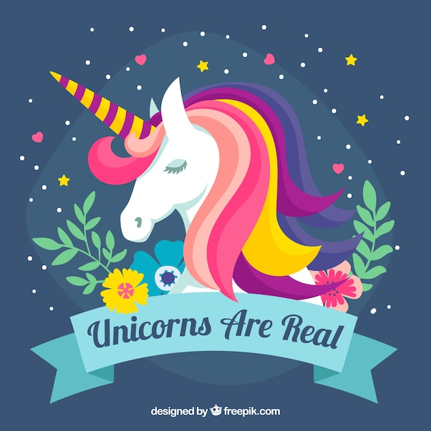 Colorful unicorn background and floral elements