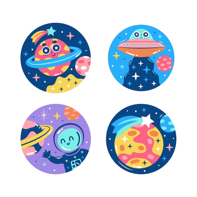 Vector colorful universe stickers collection