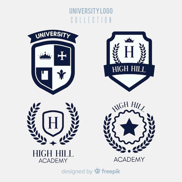 Vettore collezione logo colorato universitario con design piatto