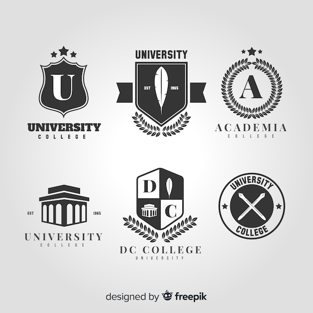 Vettore collezione logo colorato universitario con design piatto