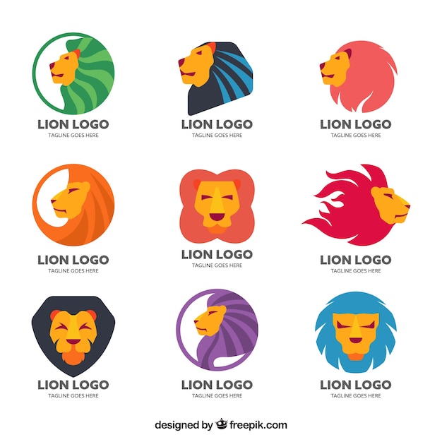 Vector colorful variety of lion logos