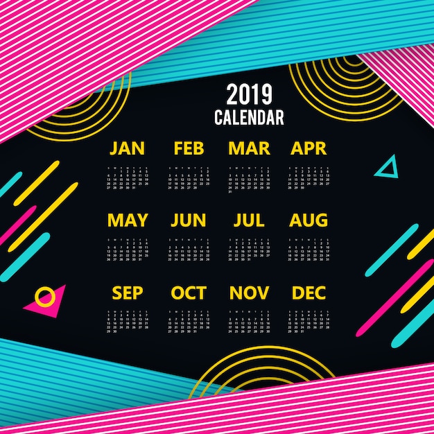Цветной векторный календарь 2019 года