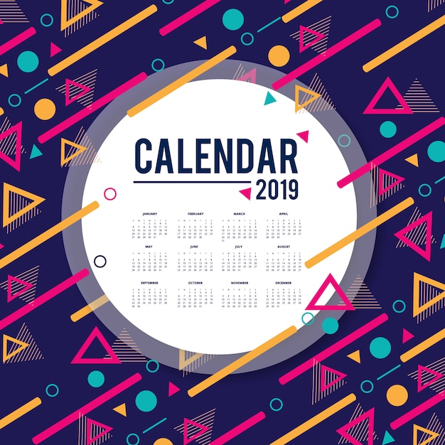 Vettore disegno del calendario colorato vettoriale 2019