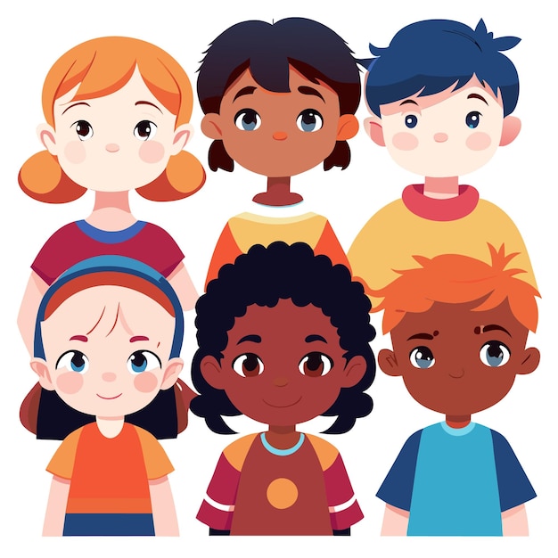 Colorful Vector Art Multicultural Kids Flat Design