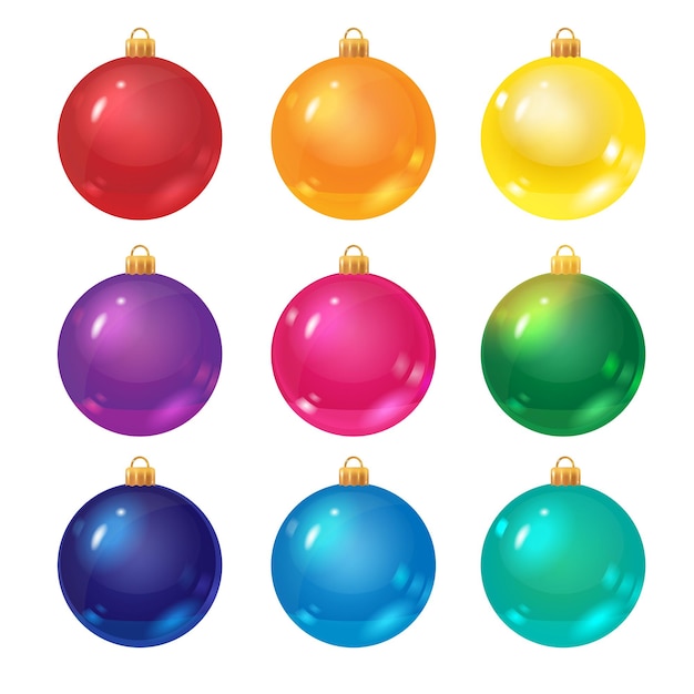 Colorful vector christmas balls isolated on white pseudo volume christmas balls