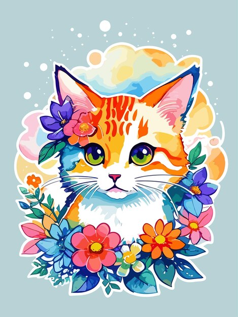 colorful vector color splash illustration of a cute cat design color painting