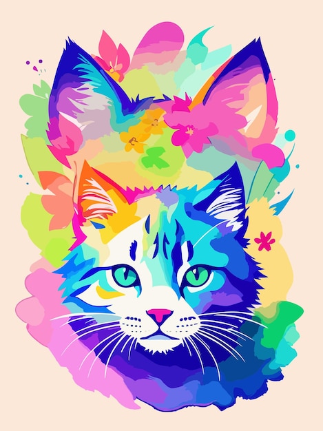 colorful vector a cute cat pastel color watersplash art illustration design poster