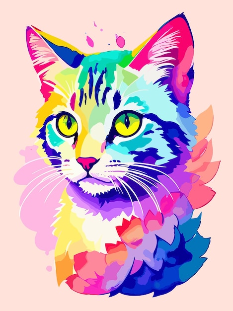 Vector colorful vector a cute cat pastel color watersplash art illustration design poster