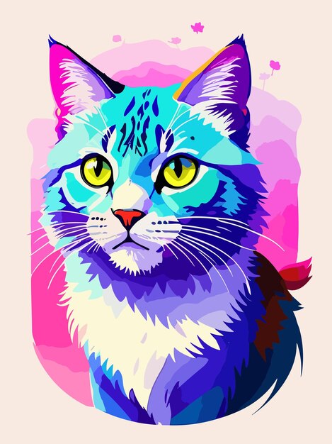 Vector colorful vector a cute cat pastel color watersplash art illustration design poster