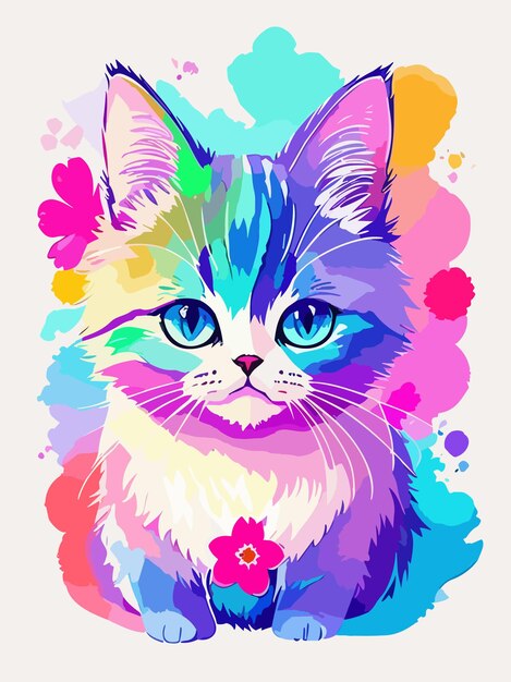 Vettore colorato un simpatico poster di disegno di illustrazione di arte di colore pastello watersplash gatto gatto