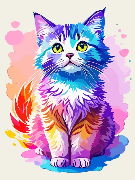 colorful vector a cute cat pastel color watersplash art illustration design poster