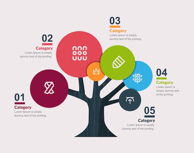 Modello di infografica albero colorato educazione vettoriale