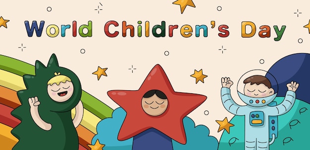 colorful vector flat poster design for happy children's day children in costumes